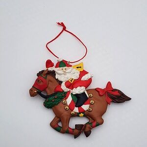 Vintage Santa Jockey Racehorse Christmas Ornament Oaklawn Track Hot Springs AR